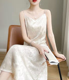 Beth and Brian Qipao-BN V-Neck Spaghetti Strap Qipao Dress, Jacquard Spaghetti Strap Qipao Dress