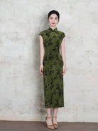 Beth and Brian Qipao-XL Flocking fabric, floral midi Cheongsam