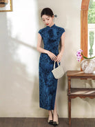 Beth and Brian Qipao-XL Flocking fabric, floral midi Cheongsam