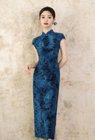 Beth and Brian Qipao-XL Flocking fabric, floral midi Cheongsam