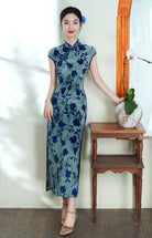 Beth and Brian Qipao-XL Flocking fabric, floral midi Cheongsam