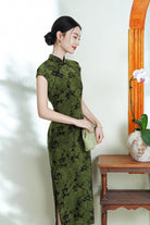 Beth and Brian Qipao-XL Flocking fabric, floral midi Cheongsam