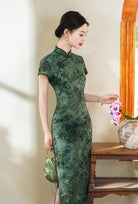 Beth and Brian Qipao-XL Flocking fabric, floral midi Cheongsam