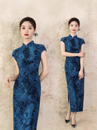 Beth and Brian Qipao-XL Flocking fabric, floral midi Cheongsam