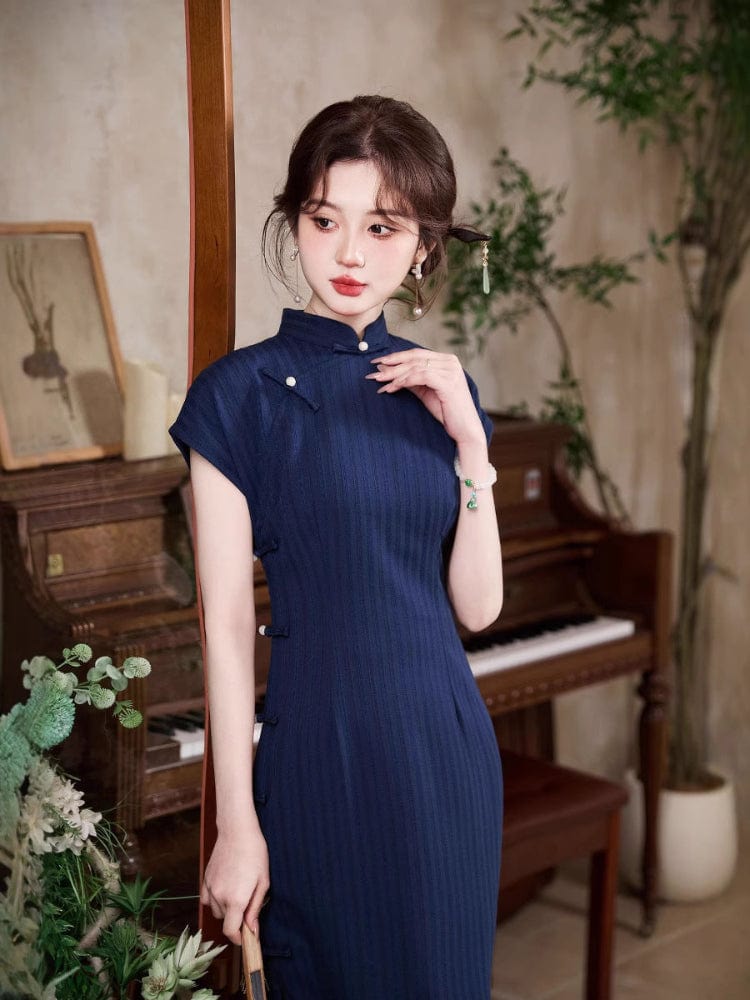Beth and Brian Qipao-TY Strip pattern, daily long Cheongsam