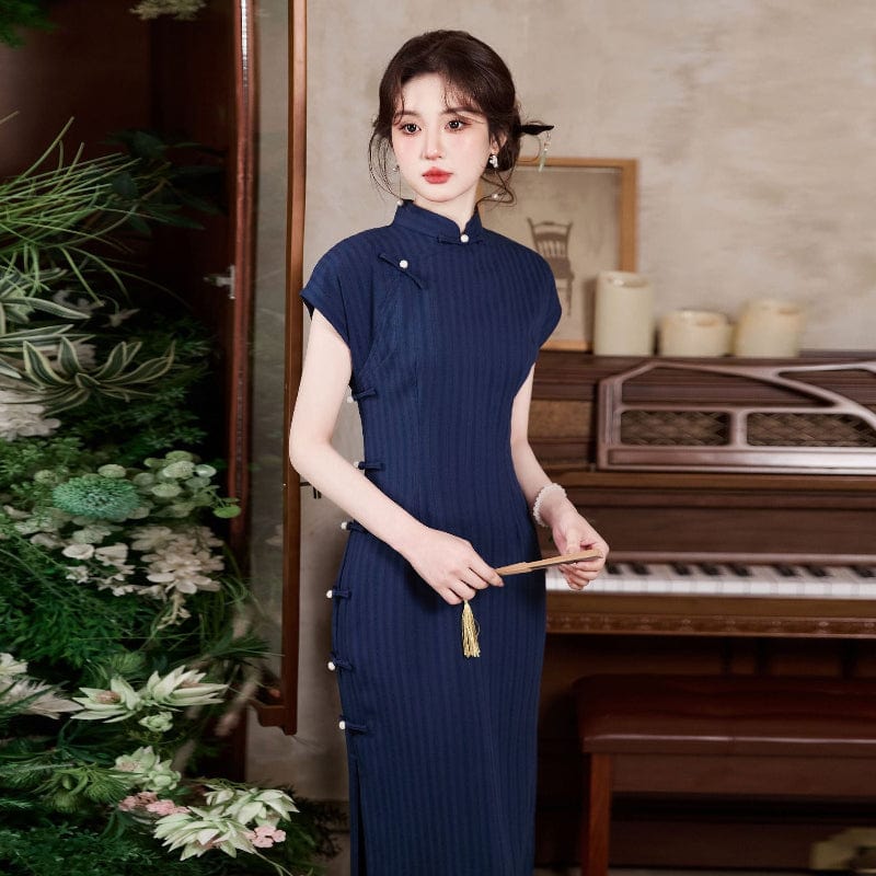Beth and Brian Qipao-TY Strip pattern, daily long Cheongsam