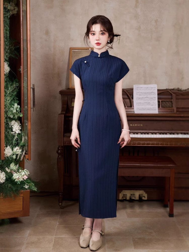 Beth and Brian Qipao-TY Strip pattern, daily long Cheongsam