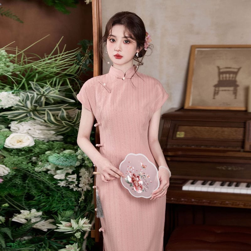 Beth and Brian Qipao-TY Strip pattern, daily long Cheongsam