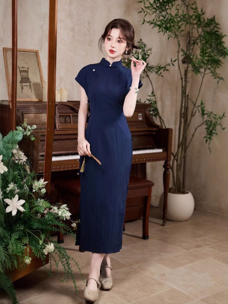 Beth and Brian Qipao-TY Strip pattern, daily long Cheongsam