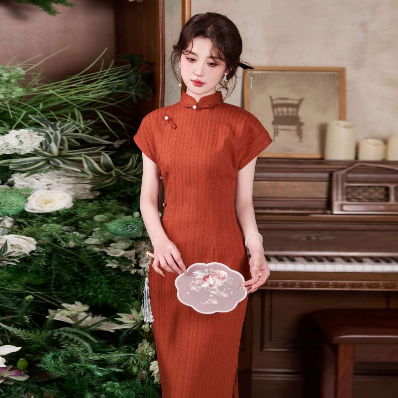 Beth and Brian Qipao-TY Strip pattern, daily long Cheongsam