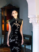 Beth and Brian Qipao-BYS Velvet fabric, butterfly pattern midi Cheongsam