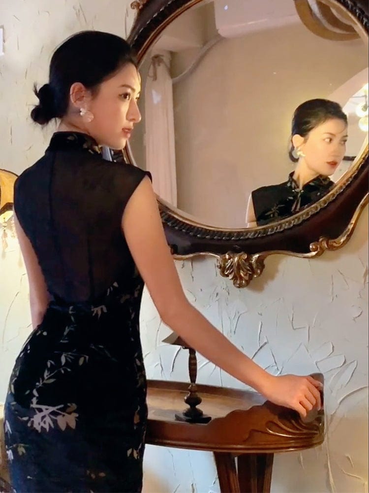 Beth and Brian Qipao-BYS Velvet fabric, butterfly pattern midi Cheongsam