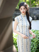 Beth and Brian Qipao-YG Floral pattern, light blue midi Cheongsam
