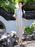 Beth and Brian Qipao-YG Floral pattern, light blue midi Cheongsam