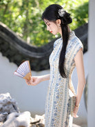 Beth and Brian Qipao-YG Floral pattern, light blue midi Cheongsam