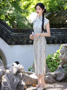 Beth and Brian Qipao-YG Floral pattern, light blue midi Cheongsam