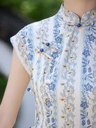 Beth and Brian Qipao-YG Floral pattern, light blue midi Cheongsam