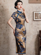 Beth and Brian Qipao-JD 19 mome mulberry silk, high-end, thousand Miles of Mountains midi Cheongsam