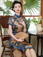 Beth and Brian Qipao-JD 19 mome mulberry silk, high-end, thousand Miles of Mountains midi Cheongsam