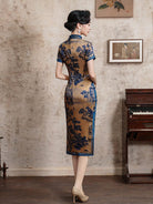 Beth and Brian Qipao-JD 19 mome mulberry silk, high-end, thousand Miles of Mountains midi Cheongsam