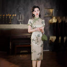 Beth and Brian Qipao-QXY 19 mome mulberry silk, high-end, bamboo leaf pattern, green midi Cheongsam