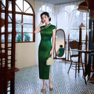 Beth and Brian Qipao-QXY Old Shanghai style, 19 mome mulberry silk,  high-end green long Cheongsam
