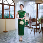 Beth and Brian Qipao-QXY Old Shanghai style, 19 mome mulberry silk,  high-end green long Cheongsam
