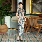 Beth and Brian Qipao-SYG Chinese ink painting, blue long Cheongsam for mother