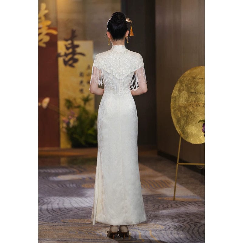 BethandBrianQipao-ZZZH Floral pattern, champagne wedding Cheongsam set