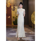 BethandBrianQipao-ZZZH Floral pattern, champagne wedding Cheongsam set
