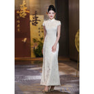 BethandBrianQipao-ZZZH Floral pattern, champagne wedding Cheongsam set