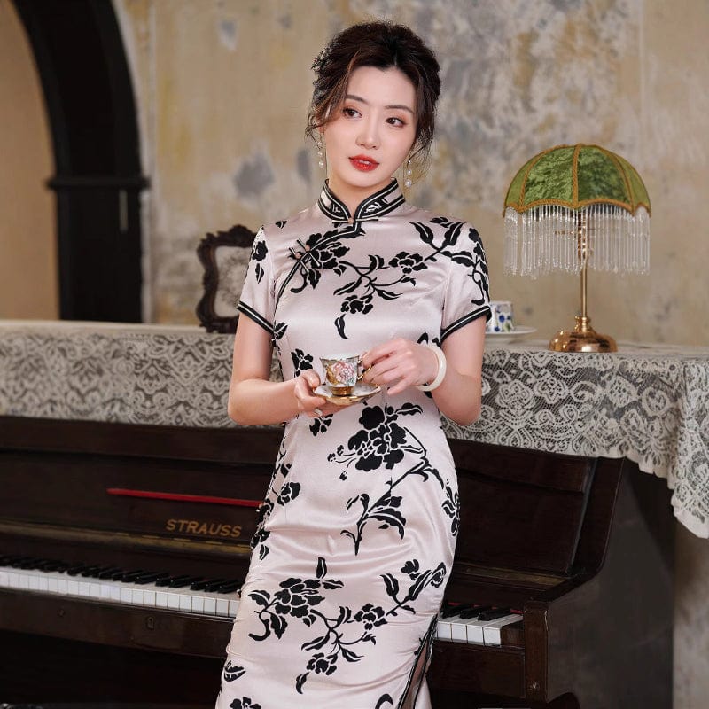 Beth and Brian Qipao-QXY Old Shanghai style, 19 mome mulberry silk, high-end midi Cheongsam
