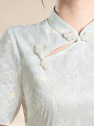 Beth and Brian Qipao-KB Floral pattern, green lace mid-length Qipao