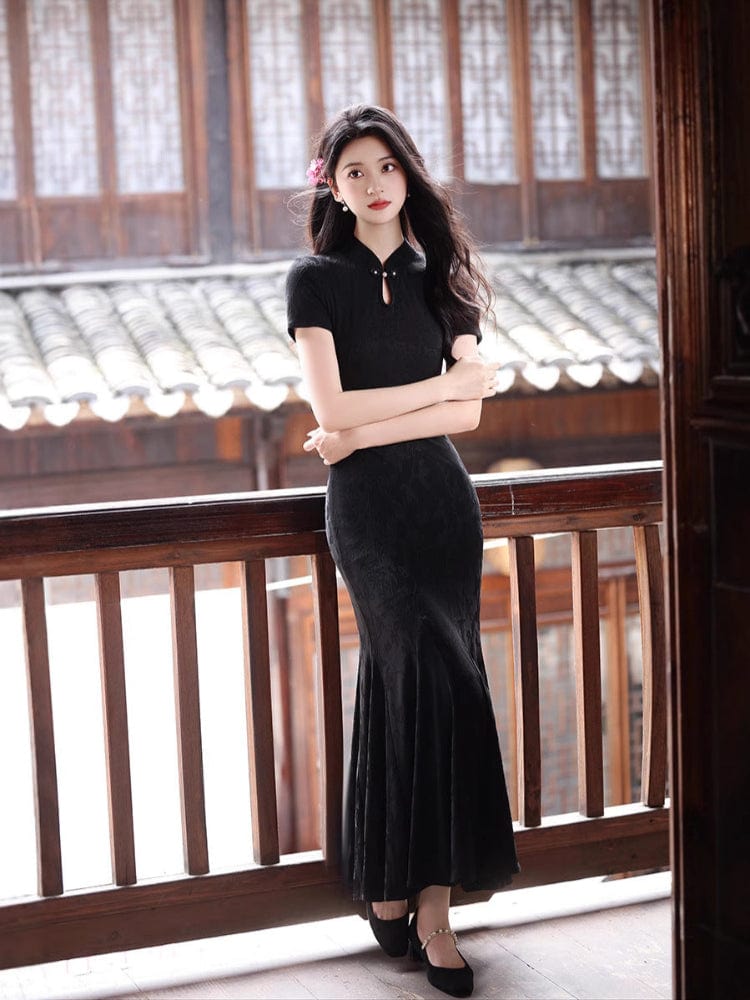 Beth and Brian Qipao-MYJ Floral pattern, mermaid long Cheongsam