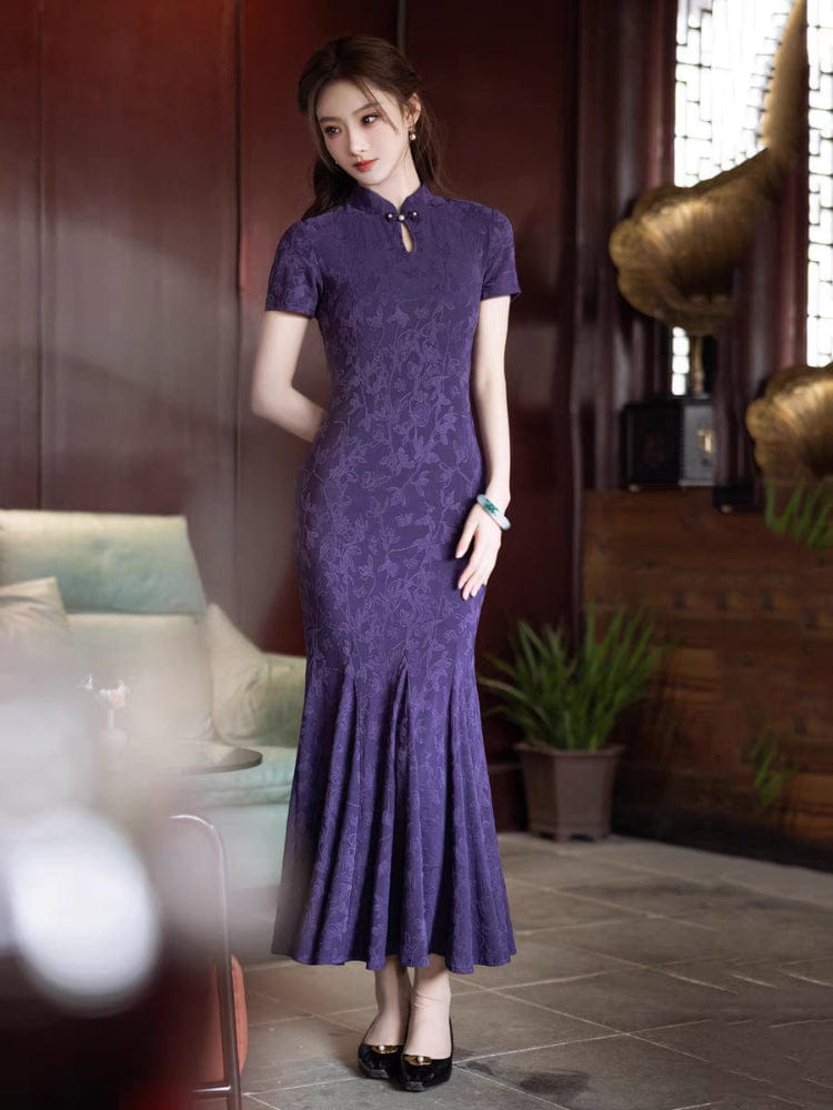 Beth and Brian Qipao-MYJ Floral pattern, mermaid long Cheongsam
