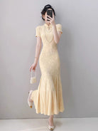 Beth and Brian Qipao-MYJ Floral pattern, mermaid long Cheongsam