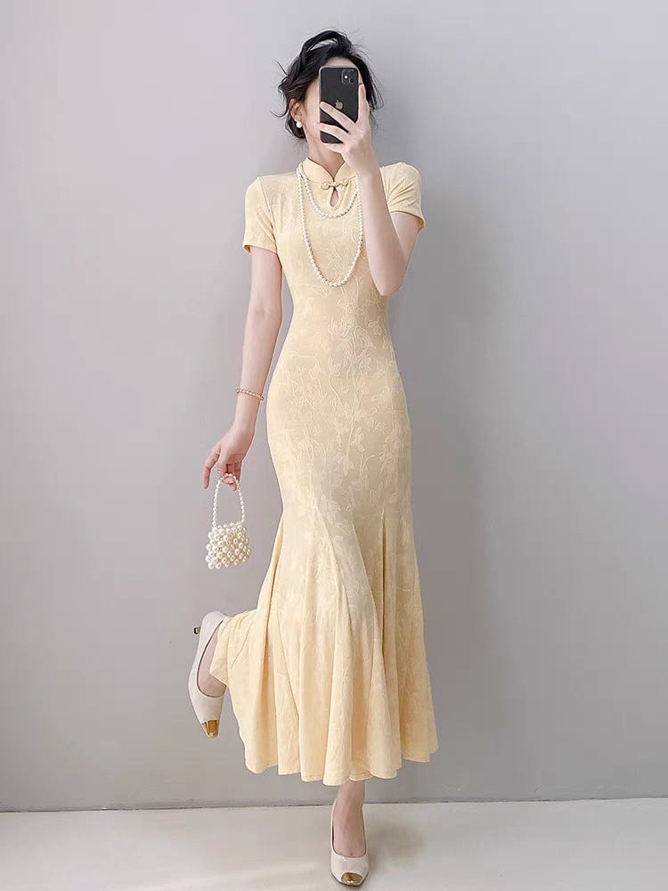 Beth and Brian Qipao-MYJ Floral pattern, mermaid long Cheongsam