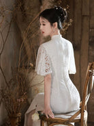 Beth and Brian Qipao - ZZZH Floral pattern, lace white mid-length&long Cheongsam