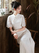 Beth and Brian Qipao - ZZZH Floral pattern, lace white mid-length&long Cheongsam