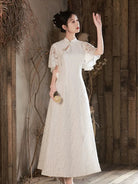 Beth and Brian Qipao - ZZZH Floral pattern, lace white mid-length&long Cheongsam