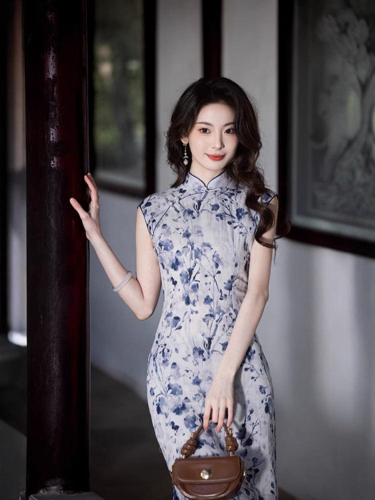 Beth and Brian Qipao-XWC New Chinese style(新中式), sleeveless long Cheongsam