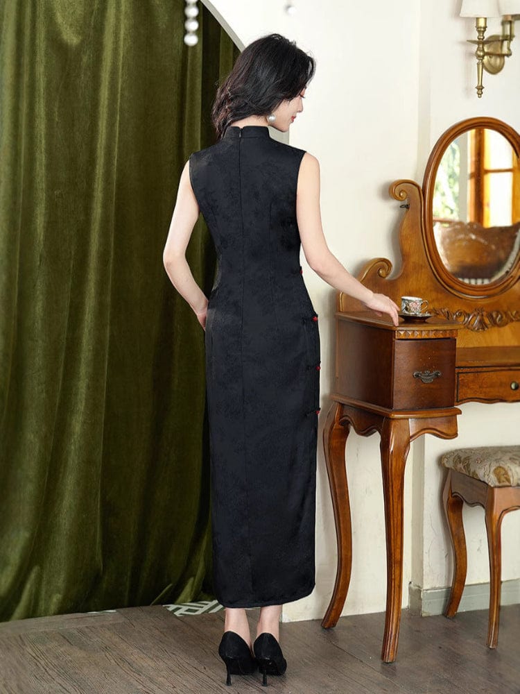 Beth and Brian Qipao-XWC New Chinese style (新中式), sleeveless black long Cheongsam