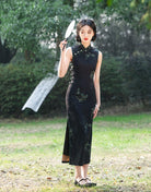 Beth and Brian Qipao-MYJ New Chinese style (新中式), bamboo pattern, sleeveless midi Cheongsam