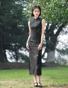 Beth and Brian Qipao-MYJ New Chinese style (新中式), bamboo pattern, sleeveless midi Cheongsam