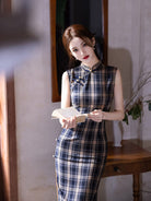 Beth and Brian Qipao-MYJ Sleeveless, plaid pattern, daily midi Cheongsam
