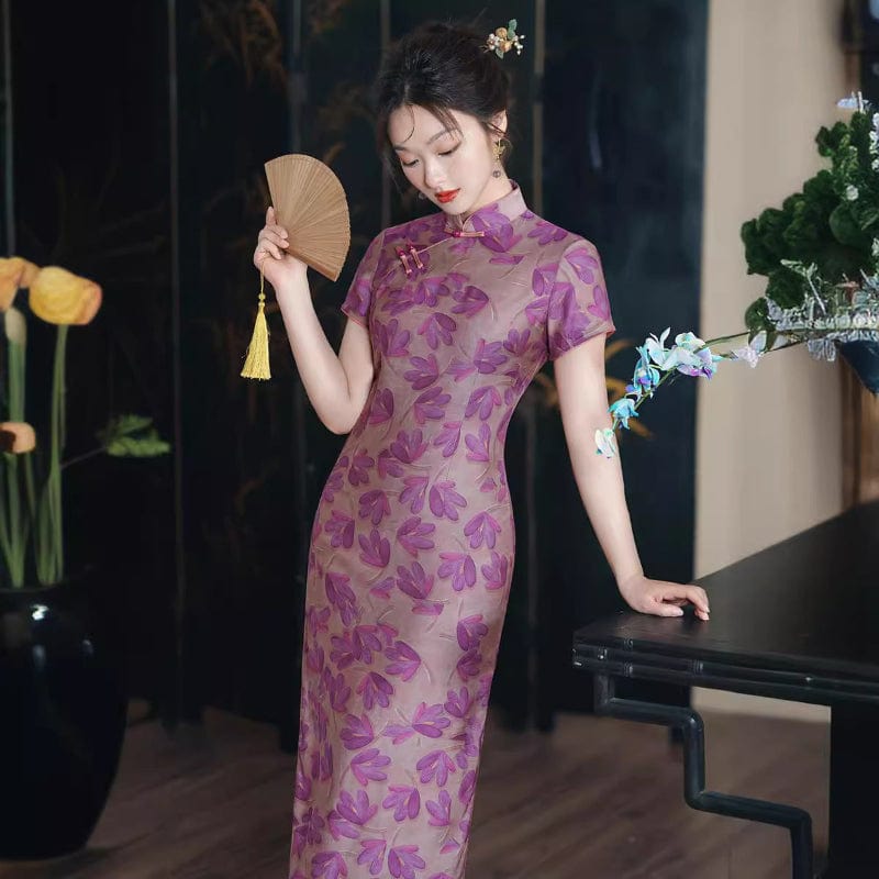 Beth and Brian Qipao-TF Summer collection, red&purple midi Cheongsam