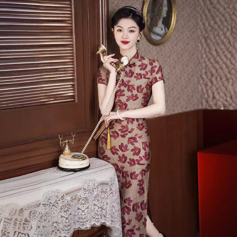 Beth and Brian Qipao-TF Summer collection, red&purple midi Cheongsam