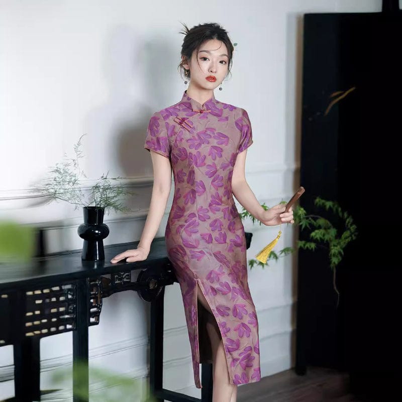 Beth and Brian Qipao-TF Summer collection, red&purple midi Cheongsam