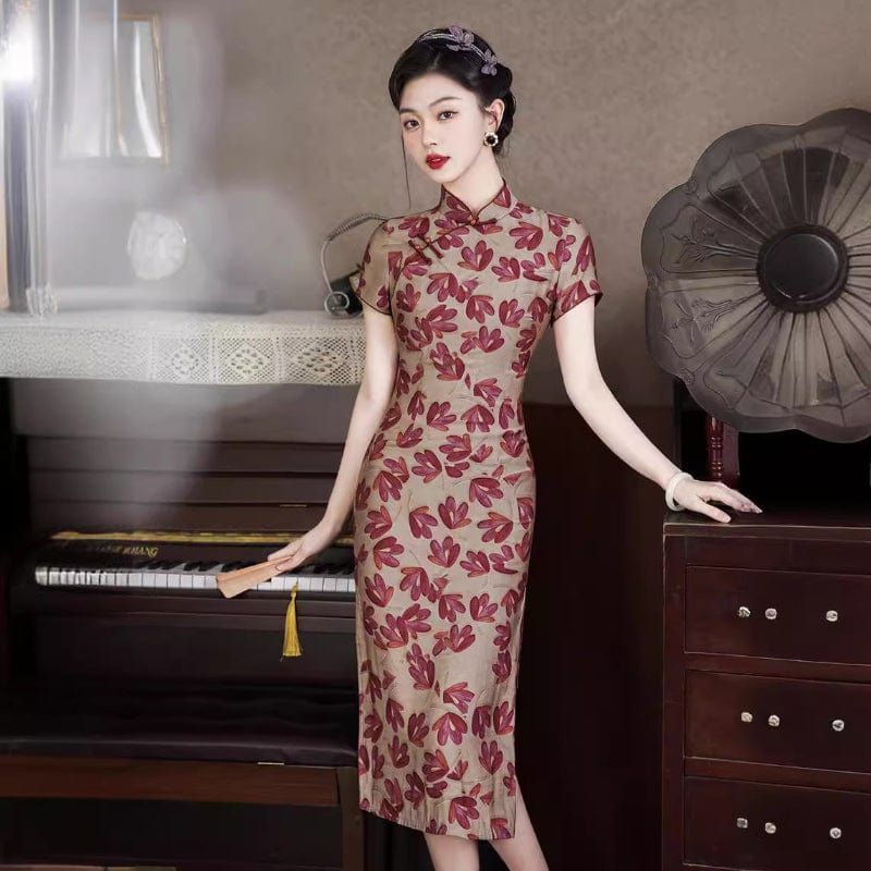 Beth and Brian Qipao-TF Summer collection, red&purple midi Cheongsam