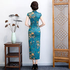 Beth and Brian Qipao-ZQYS Floral pattern, plus size, blue&green long Cheongsam